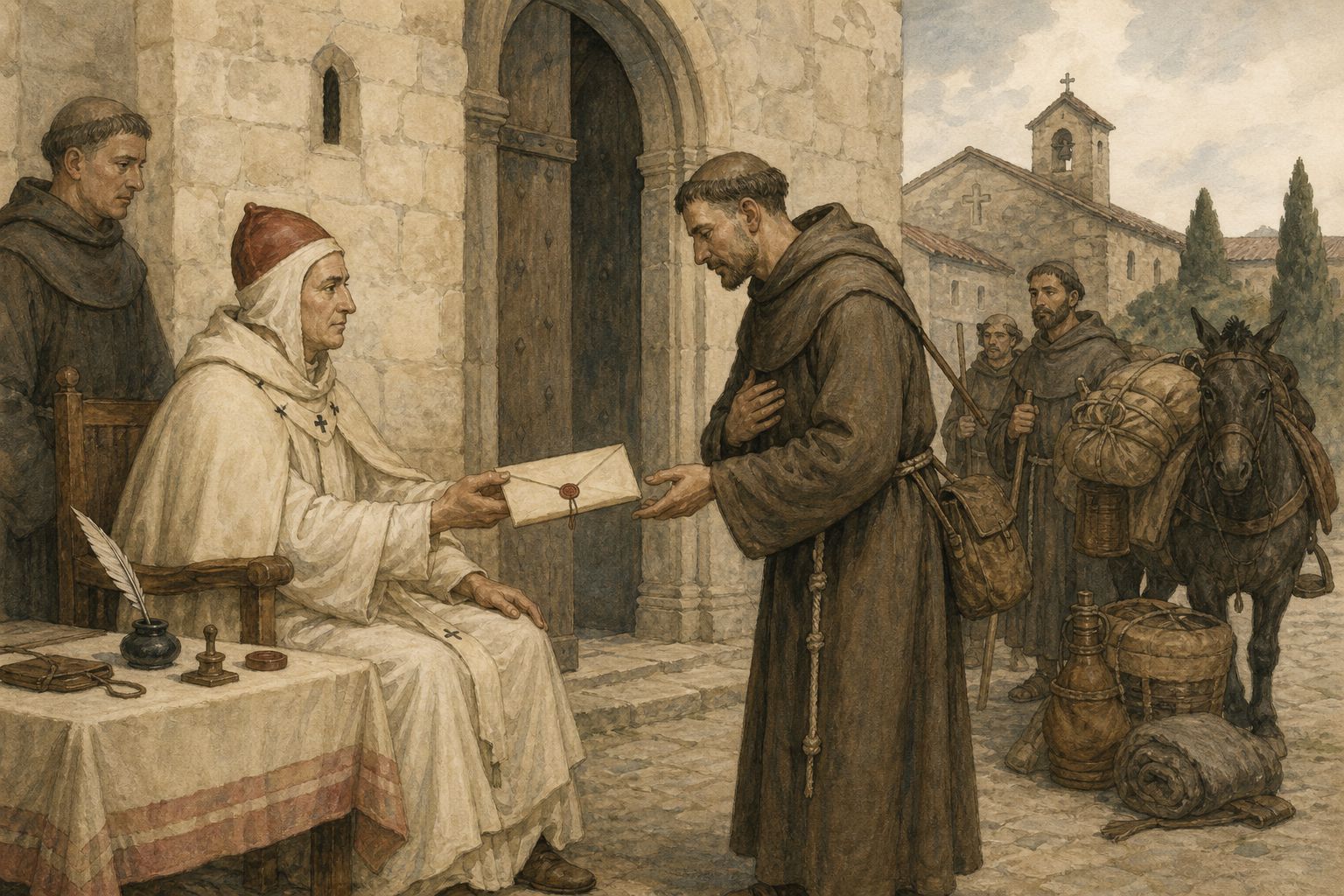 Friars receive sealed letters commissioning a journey toward the east