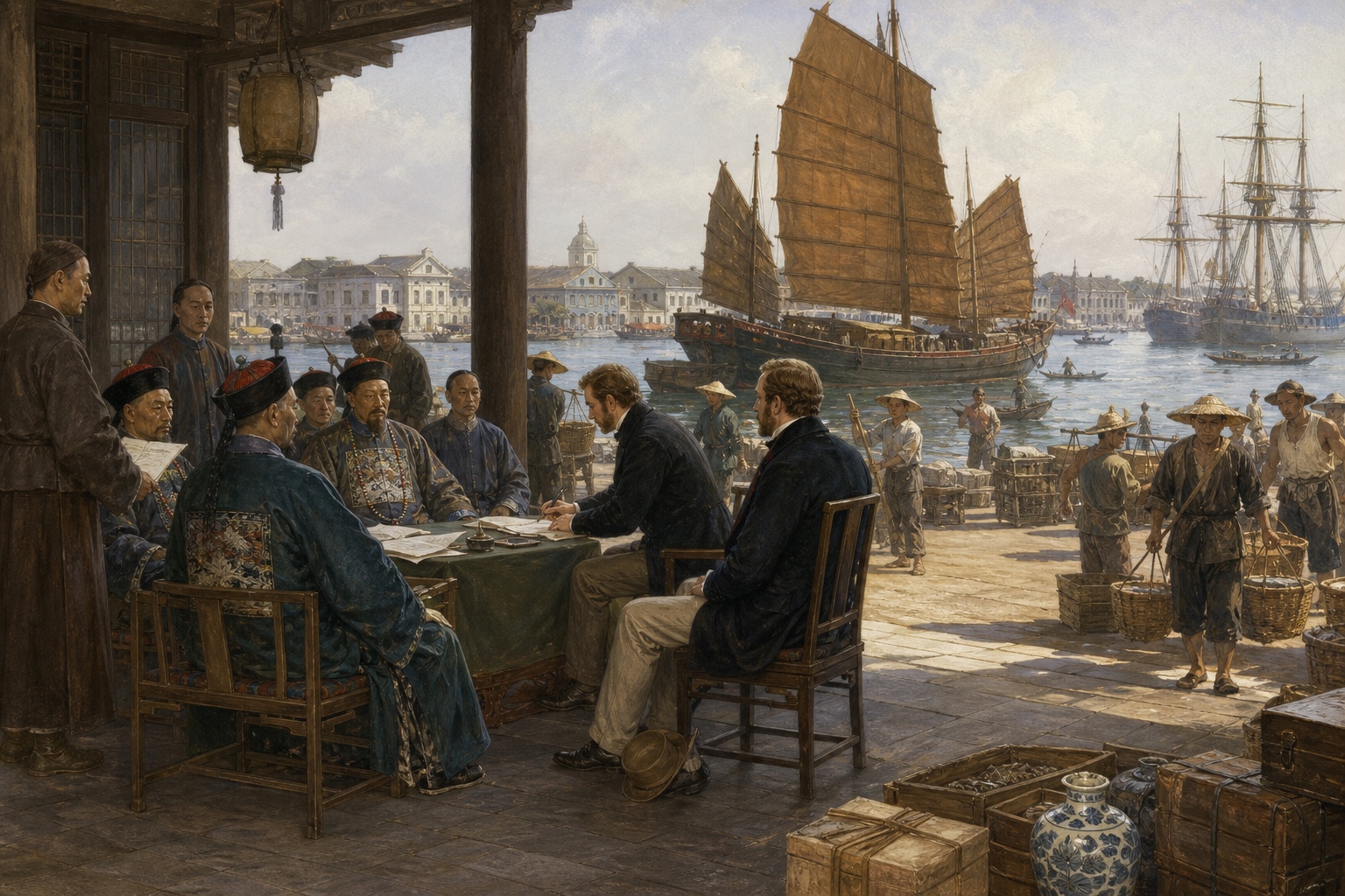 Illustrated reconstruction of the outcome of First Opium War
