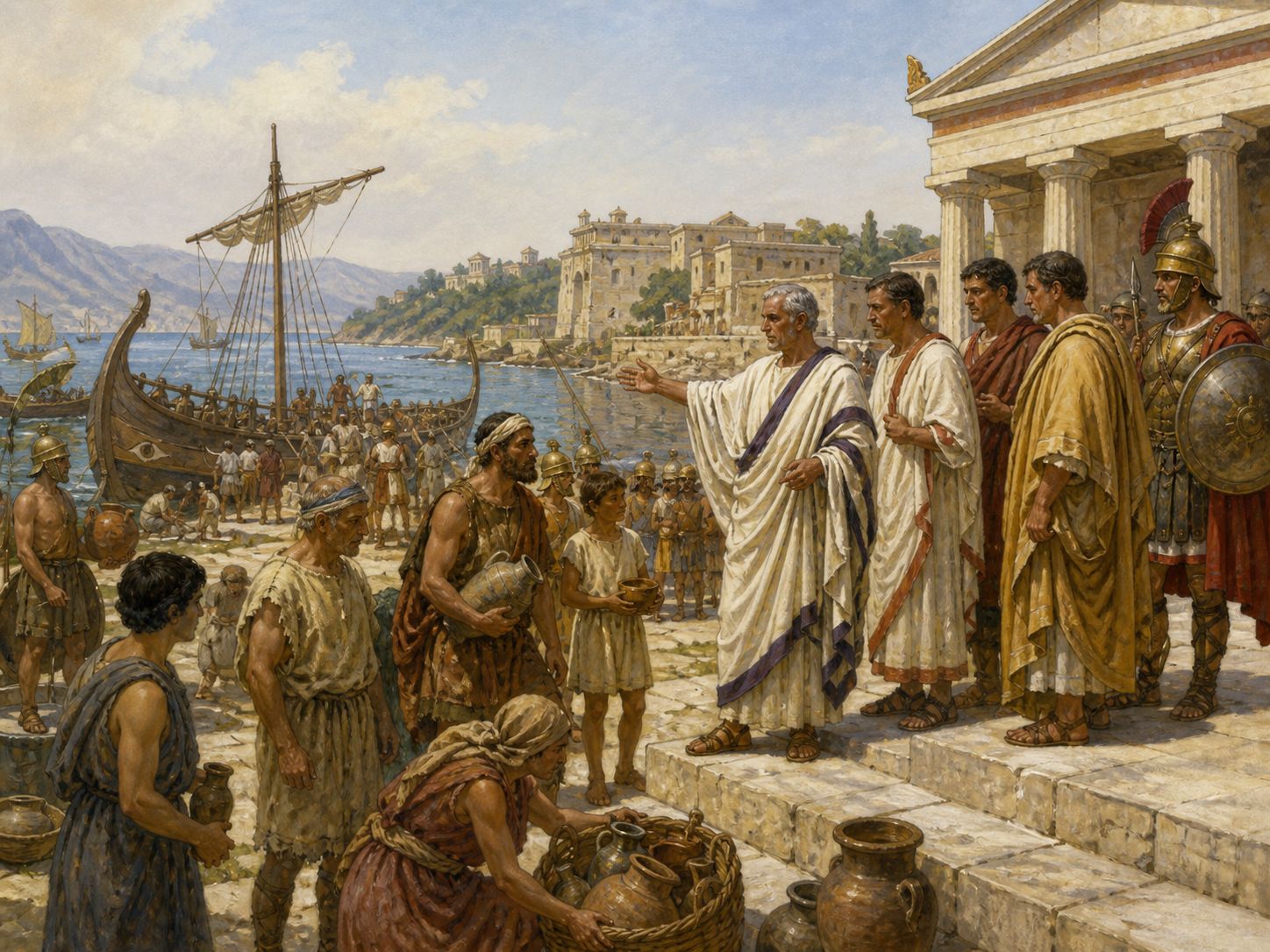 Historical reconstruction of First Punic War's immediate aftermath: Carthage ceded Sicily, and Rome acquired its first province outside the Italian peninsula.
