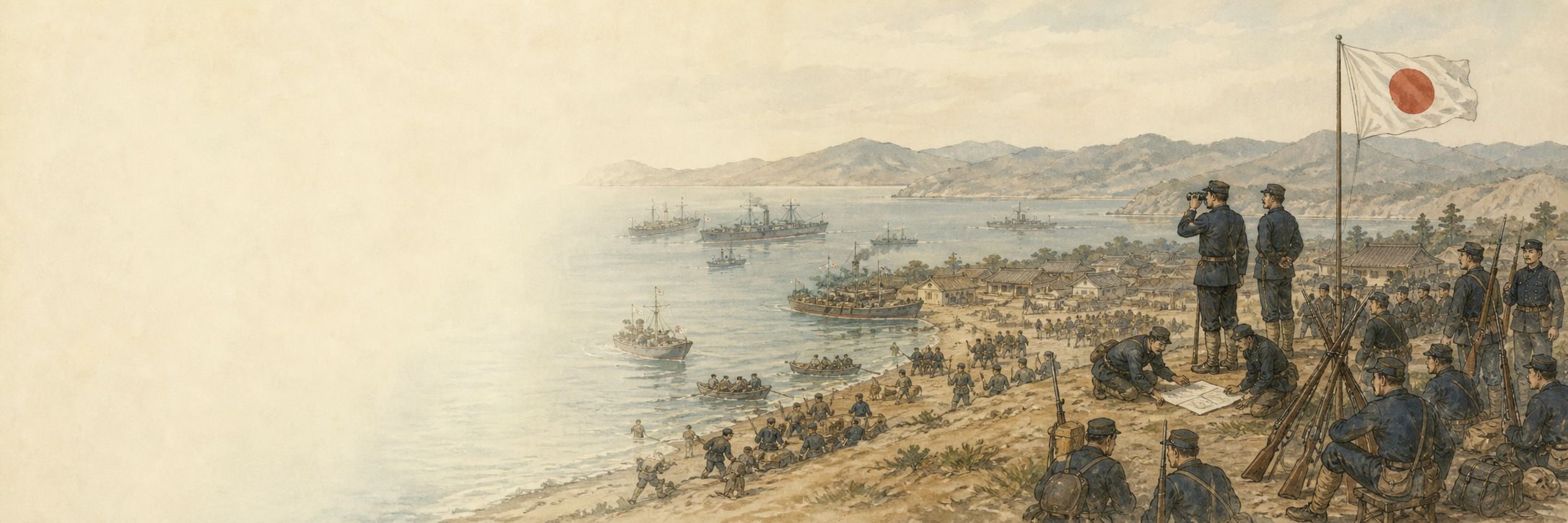 Reconstruction of Qing and Japanese fleets facing smoke in the Yellow Sea in 1894