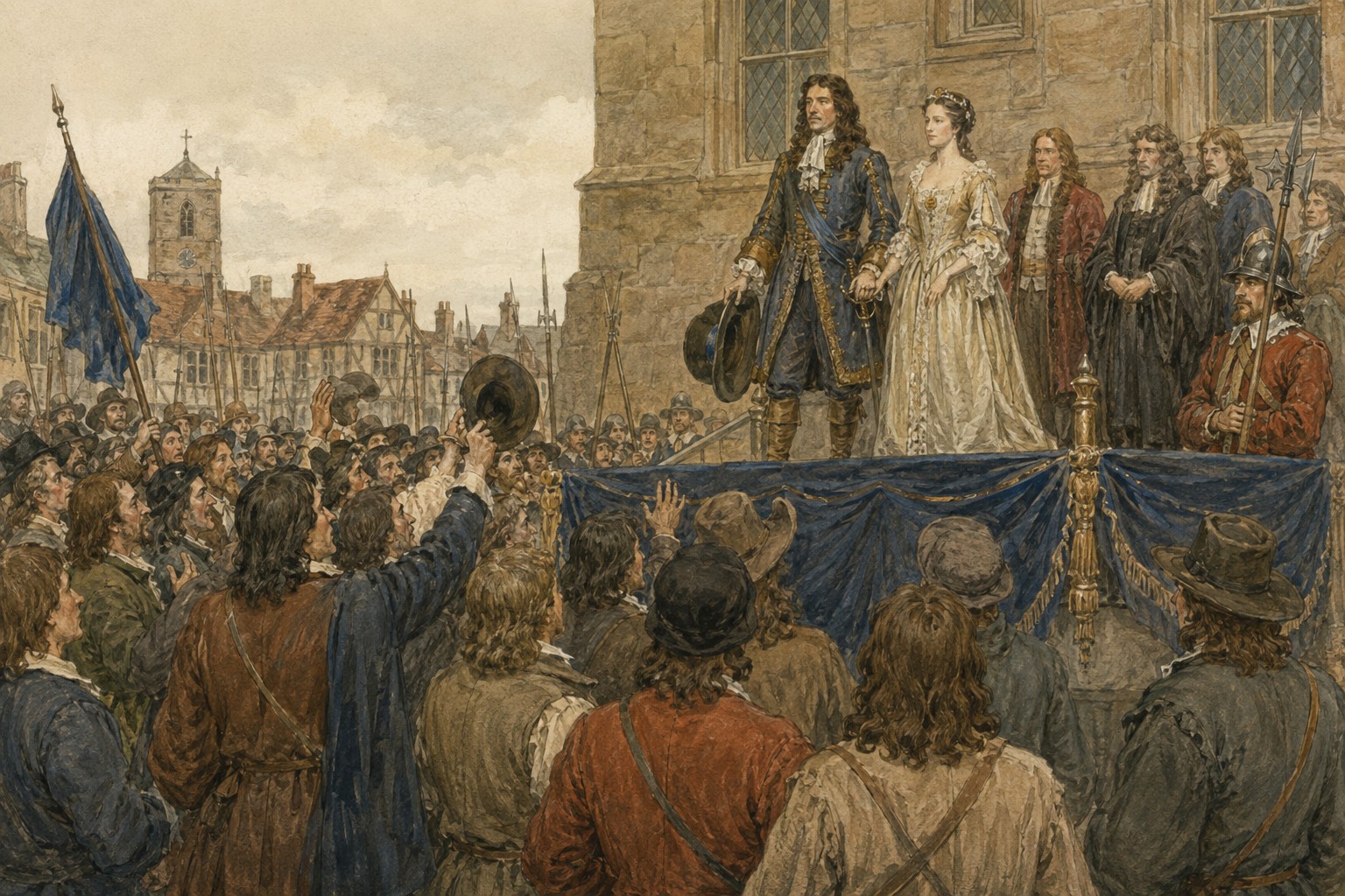 Historical reconstruction of “William lands and James flees” in Glorious Revolution