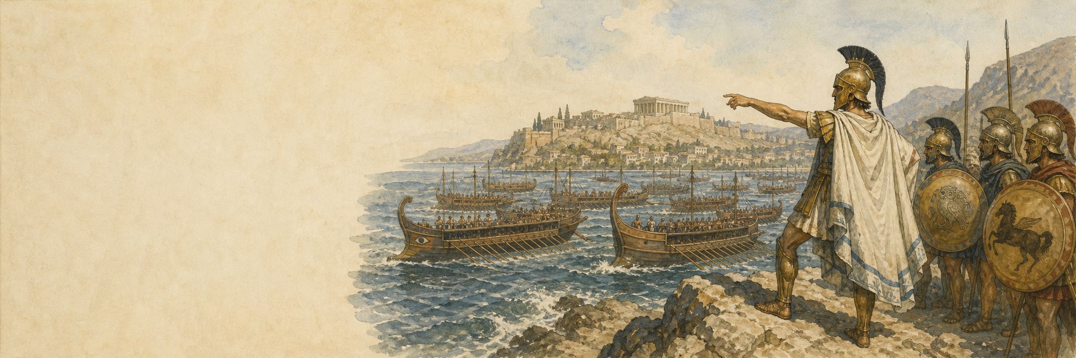 Reconstruction of Greek and Persian ships facing one another in the straits of Salamis