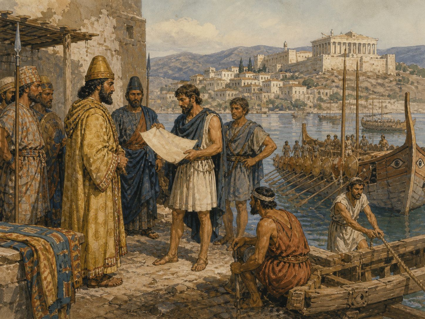 Historical reconstruction of Greco-Persian Wars's background: Persian rule in Anatolia, demands for autonomy among Ionian cities, and rivalry among Greek poleis connected revolt and expedition into a wider regional conflict.
