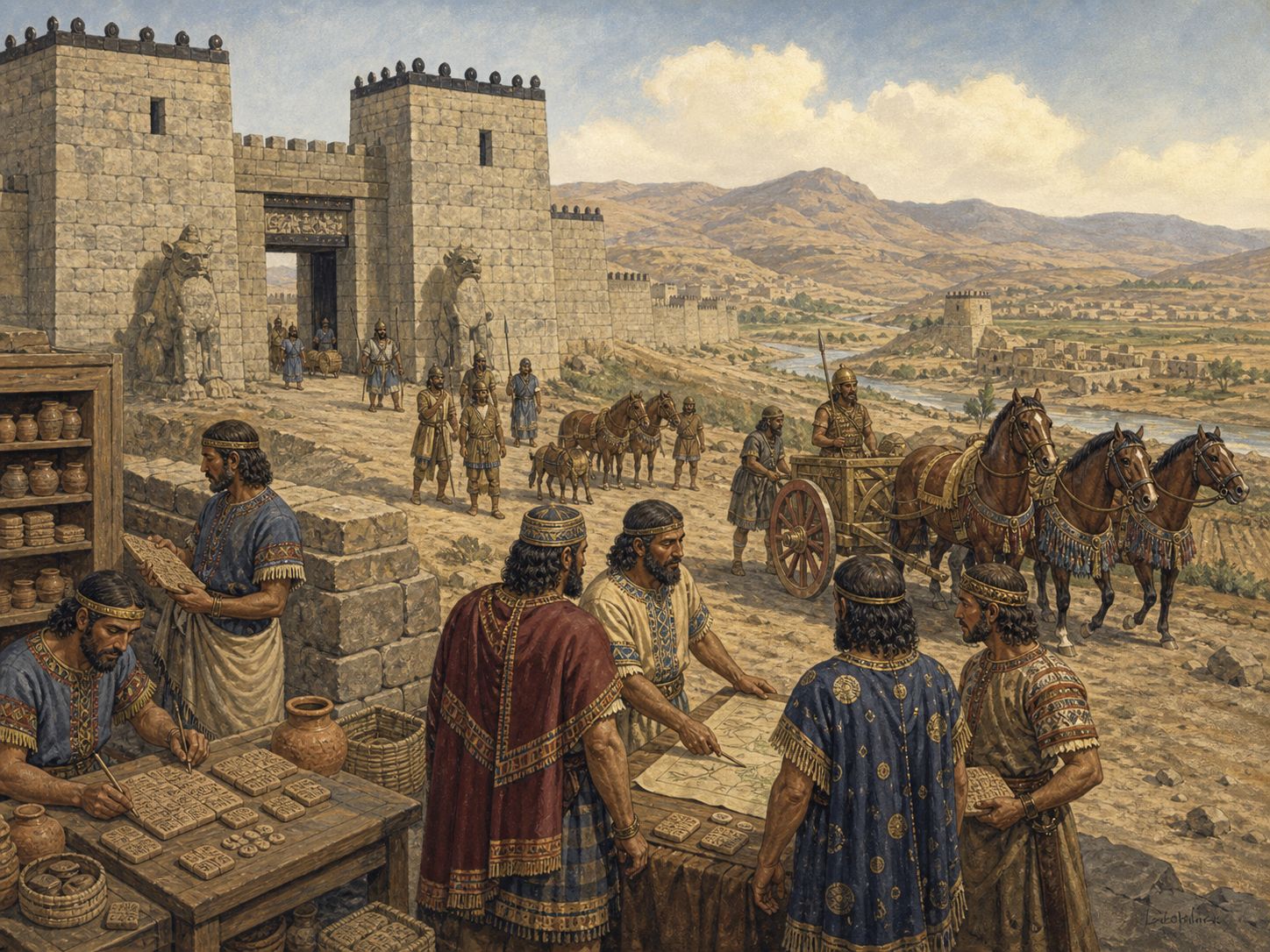 An Anatolian royal city with walls and temples on a highland