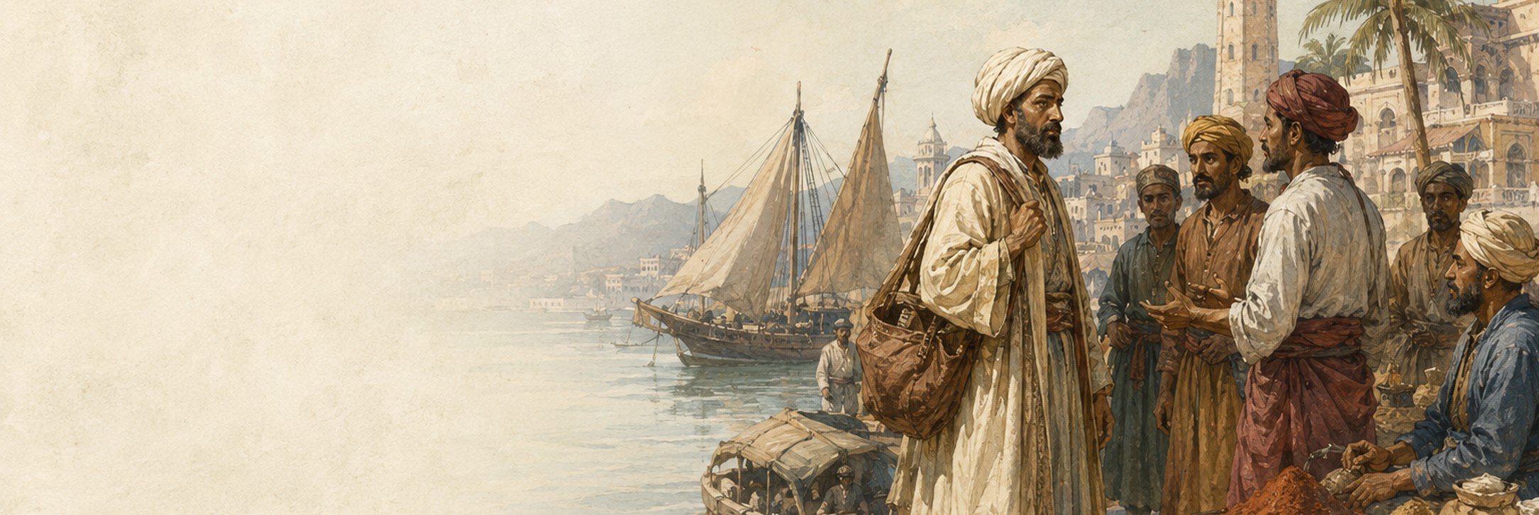 Ibn Battuta and companions setting out from Tangier toward caravan and sailing routes