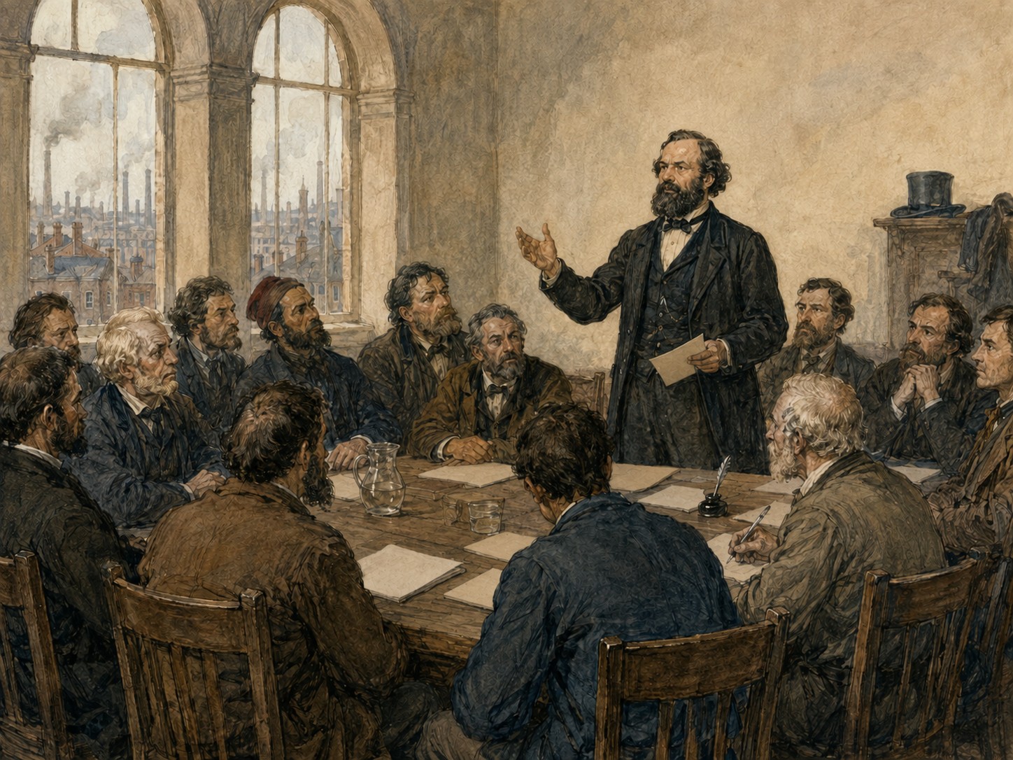 Historical reconstruction of Foundation of the First International's long-term consequences: In the longer term, it pioneered political movements linking trade unions, socialism, and international solidarity.