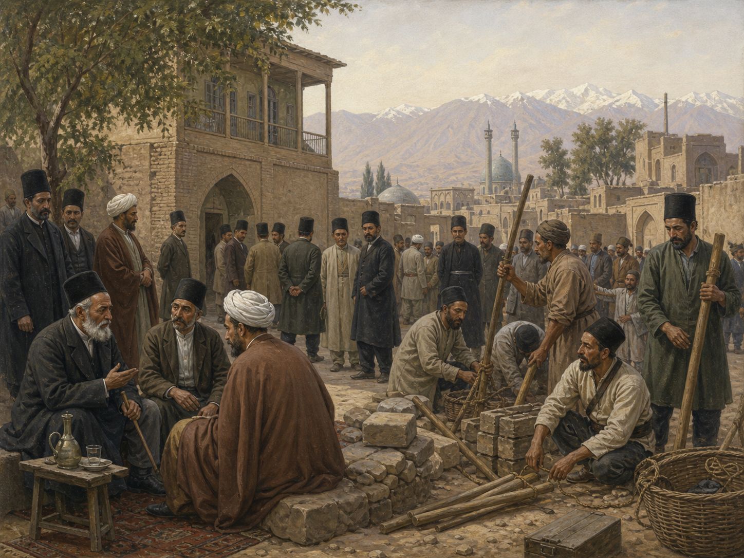 Historical reconstruction of Iranian Constitutional Revolution's background: Foreign concessions, fiscal crisis, autocratic rule, and urban commercial interests generated protest over law and representation.