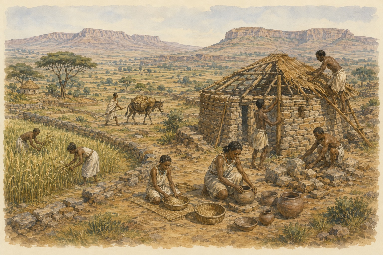 Historical reconstruction of early highland settlements through Aksumite architecture, commerce, and material culture
