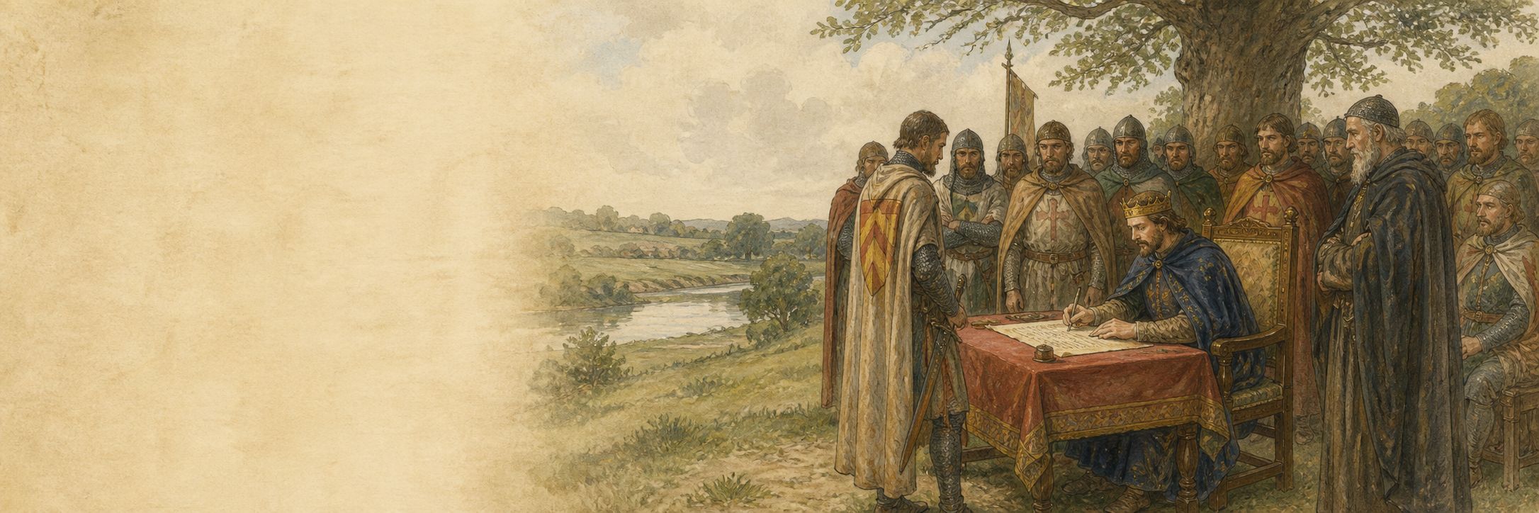 Reconstruction of King and barons negotiating the Great Charter at Runnymede in 1215