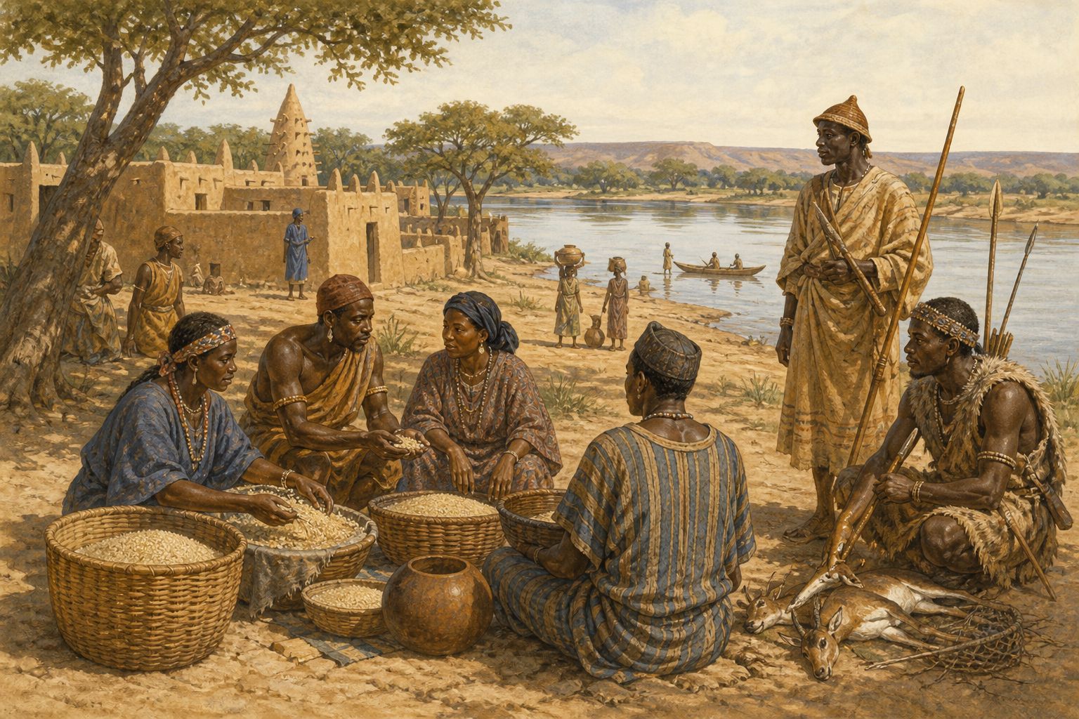 Manding communities: Manding communities developed around farming, hunting, and local exchange in the Upper Niger region.