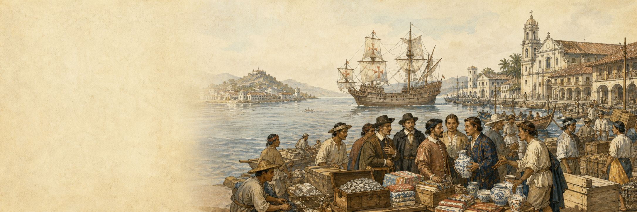 A historical reconstruction of the Pacific route and Manila Galleon Trade at Manila and Acapulco, showing the setting of Manila Galleon Trade