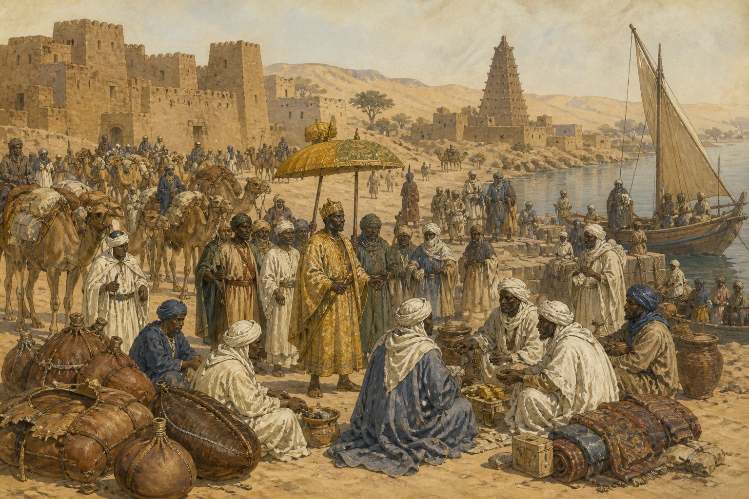 Historical reconstruction of “The royal caravan leaves Mali” in Mansa Musa’s Pilgrimage to Mecca