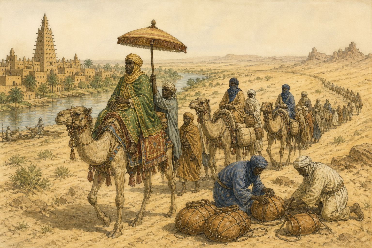 Historical reconstruction of “Mansa Musa begins his reign” in Mansa Musa’s Pilgrimage to Mecca