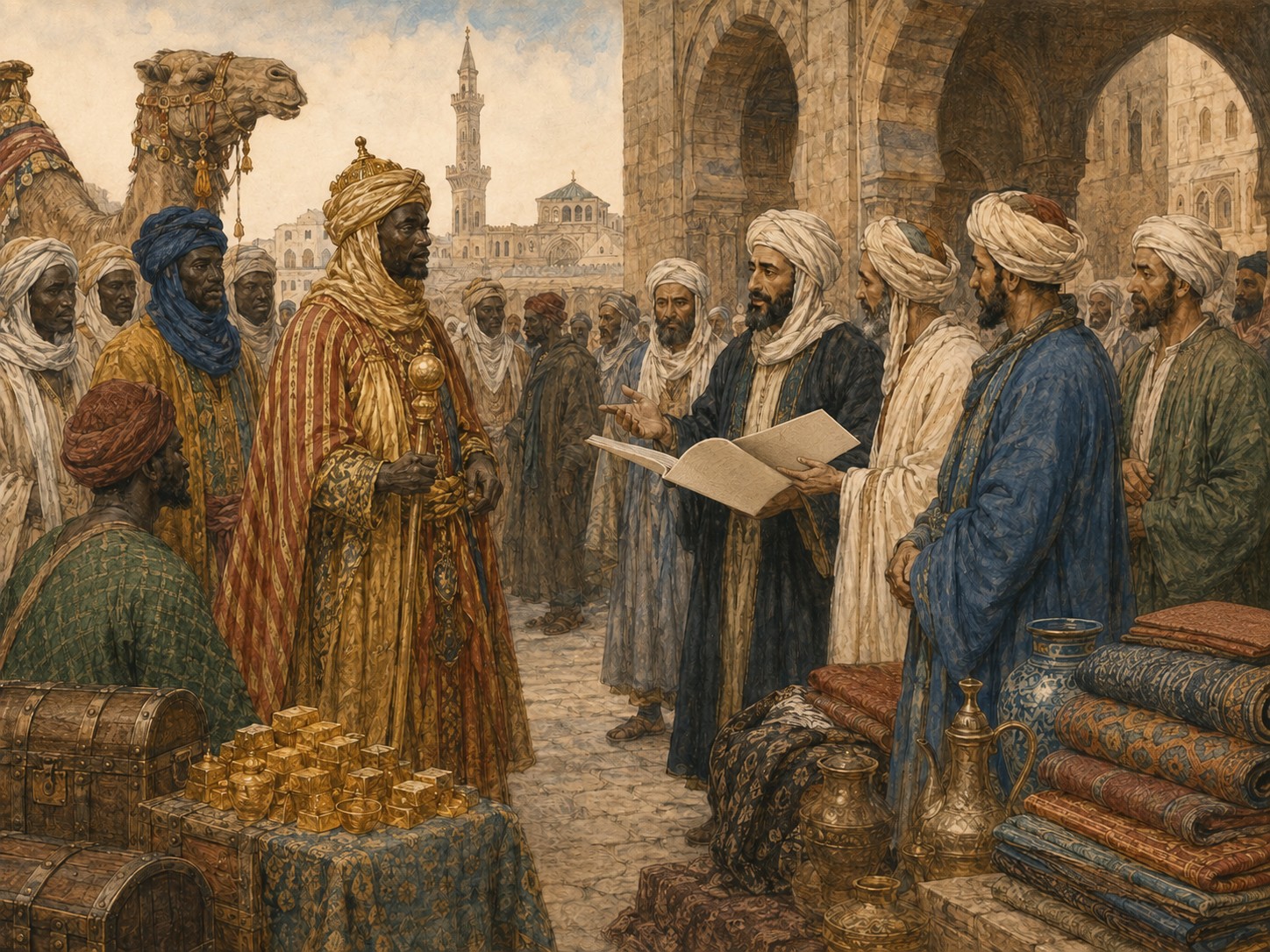Historical reconstruction of Mansa Musa’s Pilgrimage to Mecca's long-term consequences: In the longer term, the pilgrimage placed saharan trade and west african states prominently in mediterranean and islamic geographical awareness.