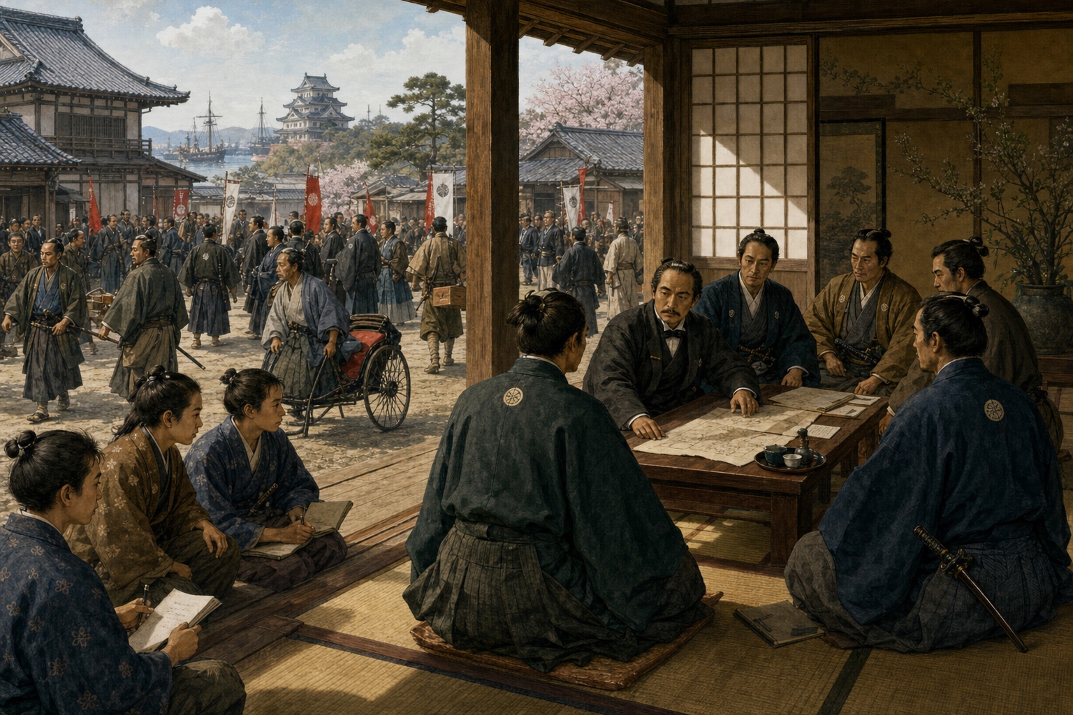 Illustrated reconstruction of the course of Meiji Restoration