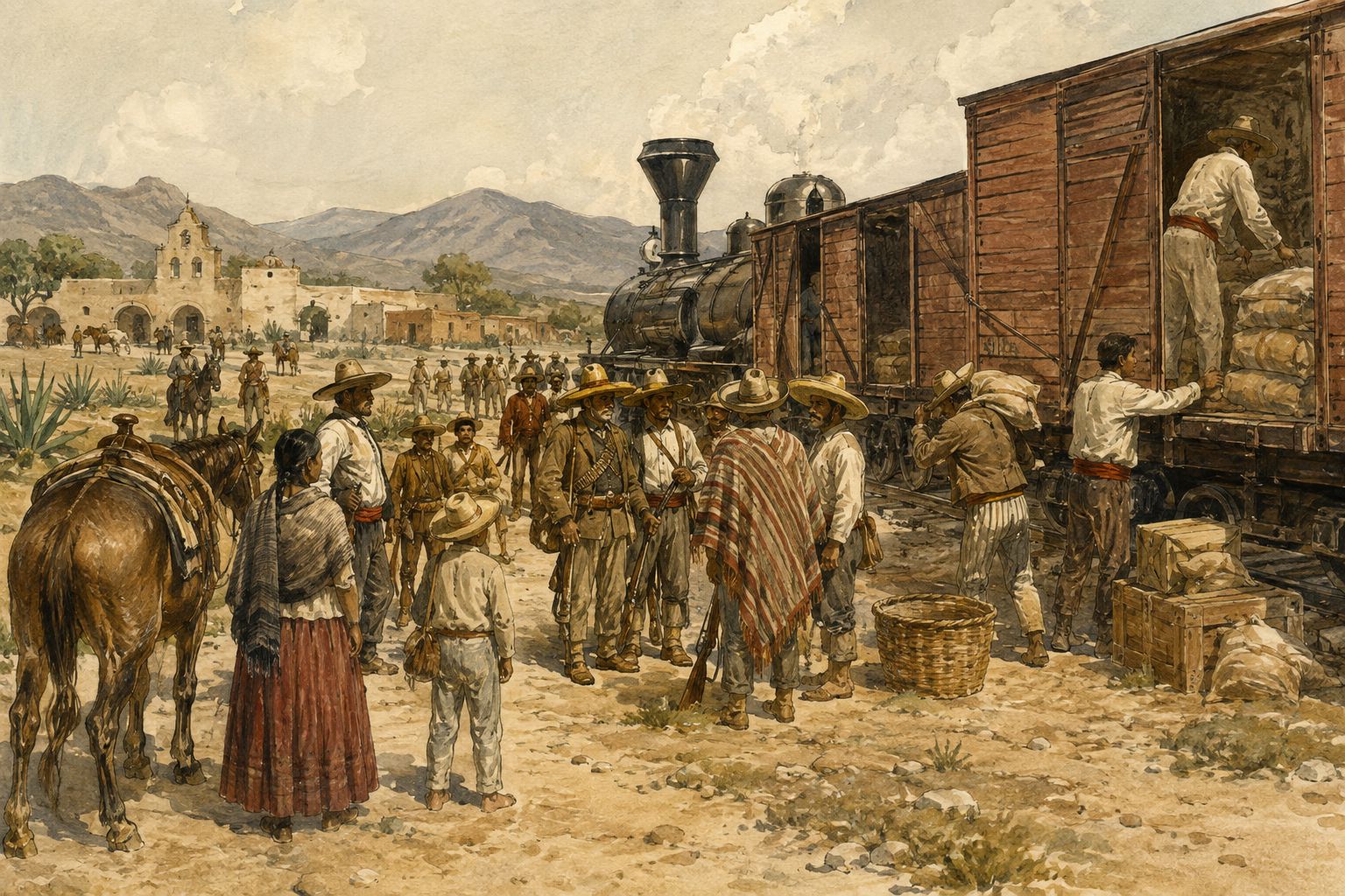 A Mexican rural landscape where railways and communities begin to meet