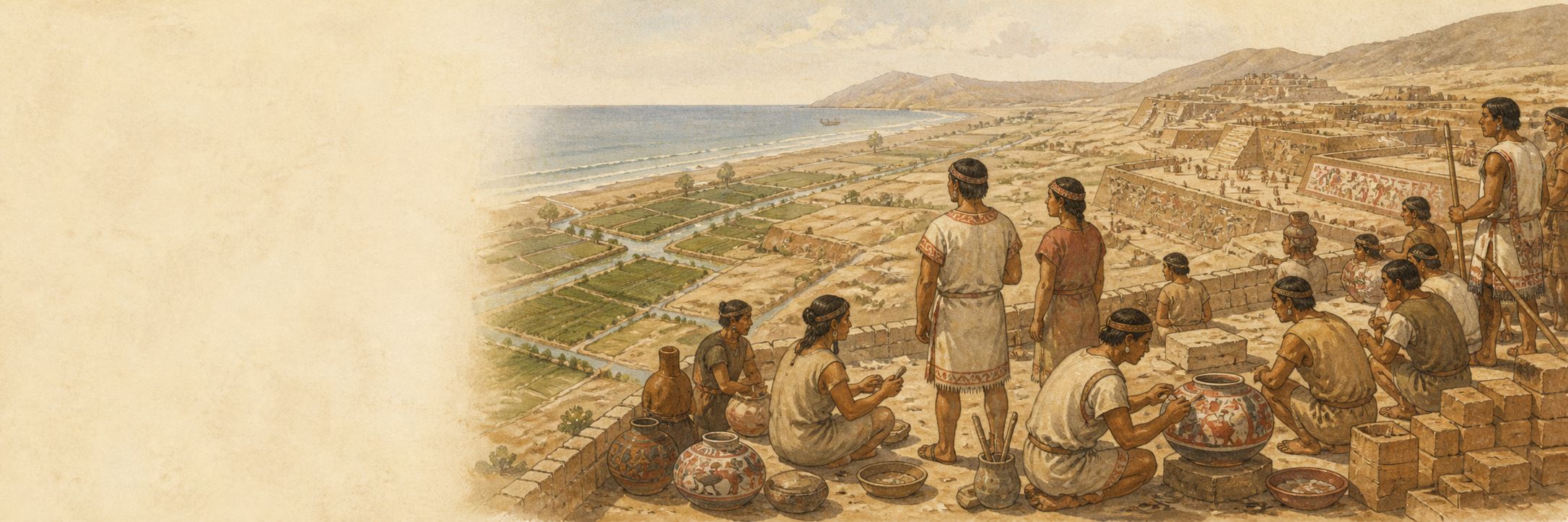 A historical reconstruction of cities, technology, and culture at the northern coast of Peru, showing the setting of Rise of the Moche Civilization
