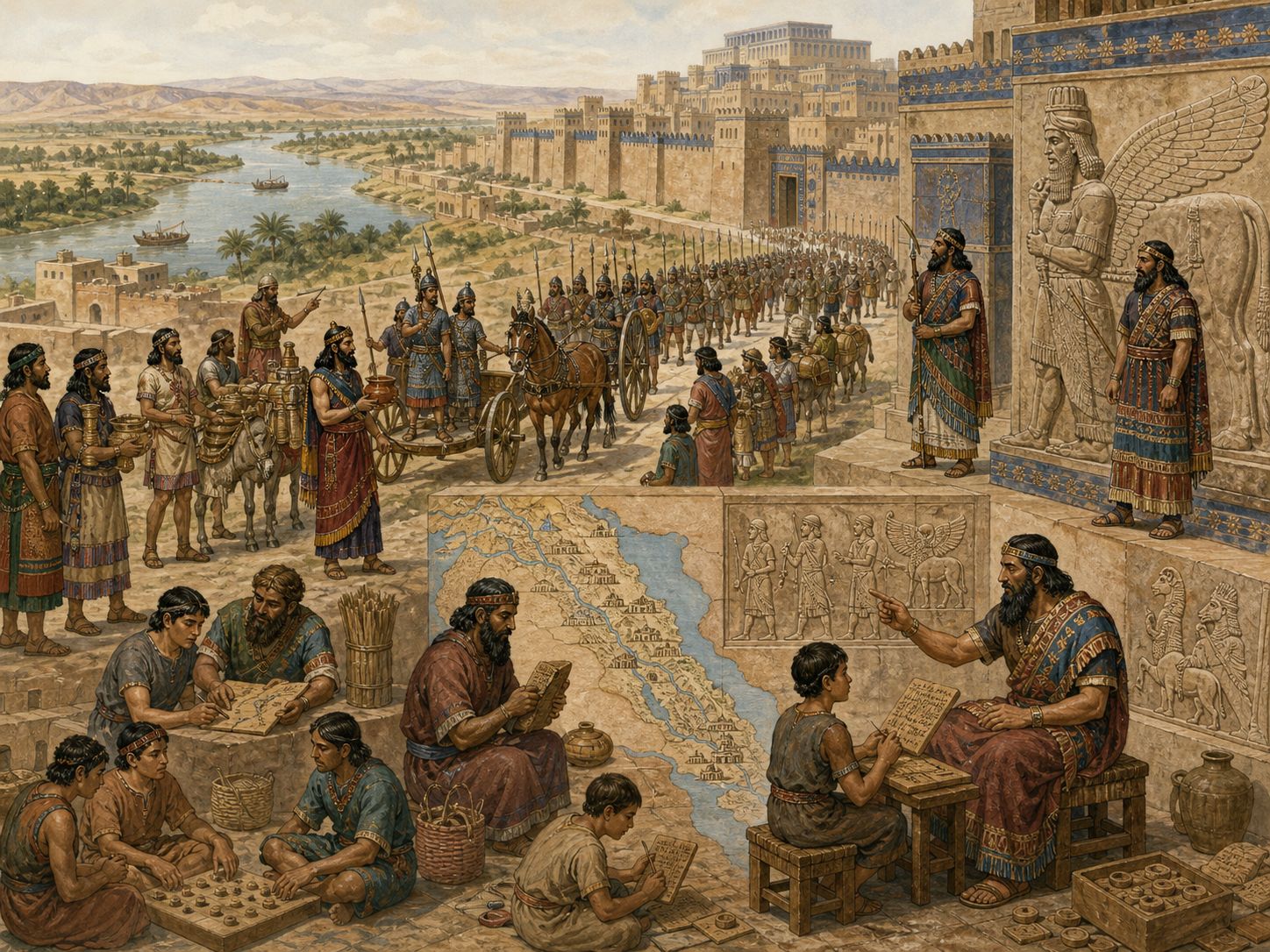 A landscape of palace reliefs and clay tablets carrying the memory of Neo-Assyrian rule