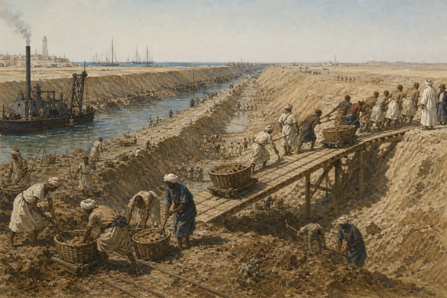 Historical reconstruction of the “Construction across the isthmus” stage in Opening of the Suez Canal