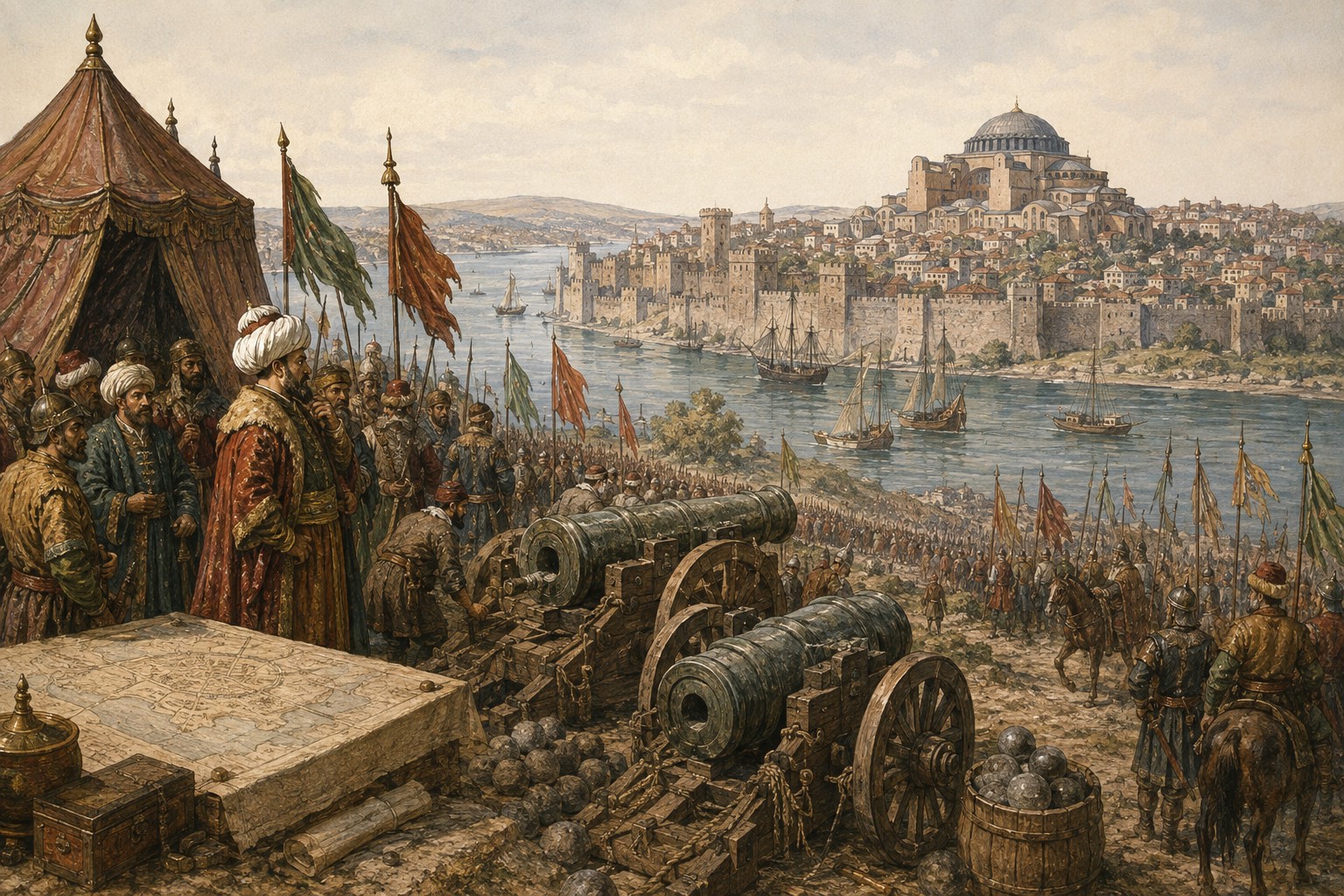 Historical reconstruction of “Rumeli Hisarı controls the Bosporus” in Ottoman Conquest of Constantinople
