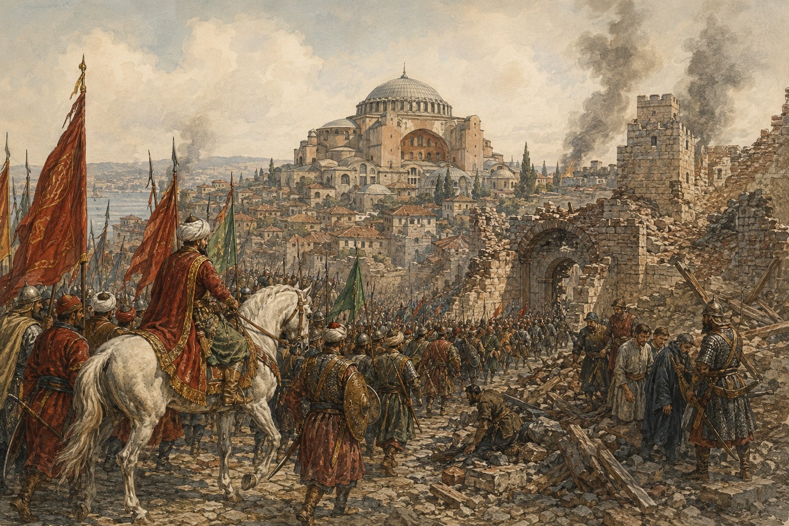 Historical reconstruction of “Constantinople falls” in Ottoman Conquest of Constantinople