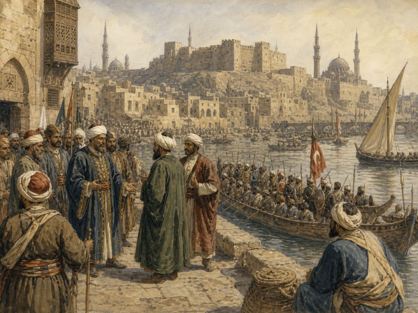 Historical reconstruction of Ottoman Conquest of Egypt's central action: The Ottoman army of Selim I defeated the Mamluk sultanate and incorporated Egypt and Syria into the empire.