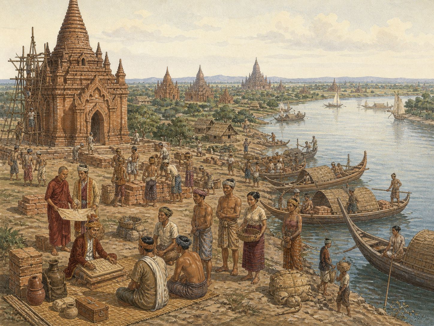 Historical reconstruction of Consolidation of the Pagan Kingdom's background: In and around Pagan (present-day Myanmar), the setting took shape as The Pagan kingdom combined irrigation, Theravada Buddhism, and temple building to consolidate central Myanmar along the Irrawaddy.