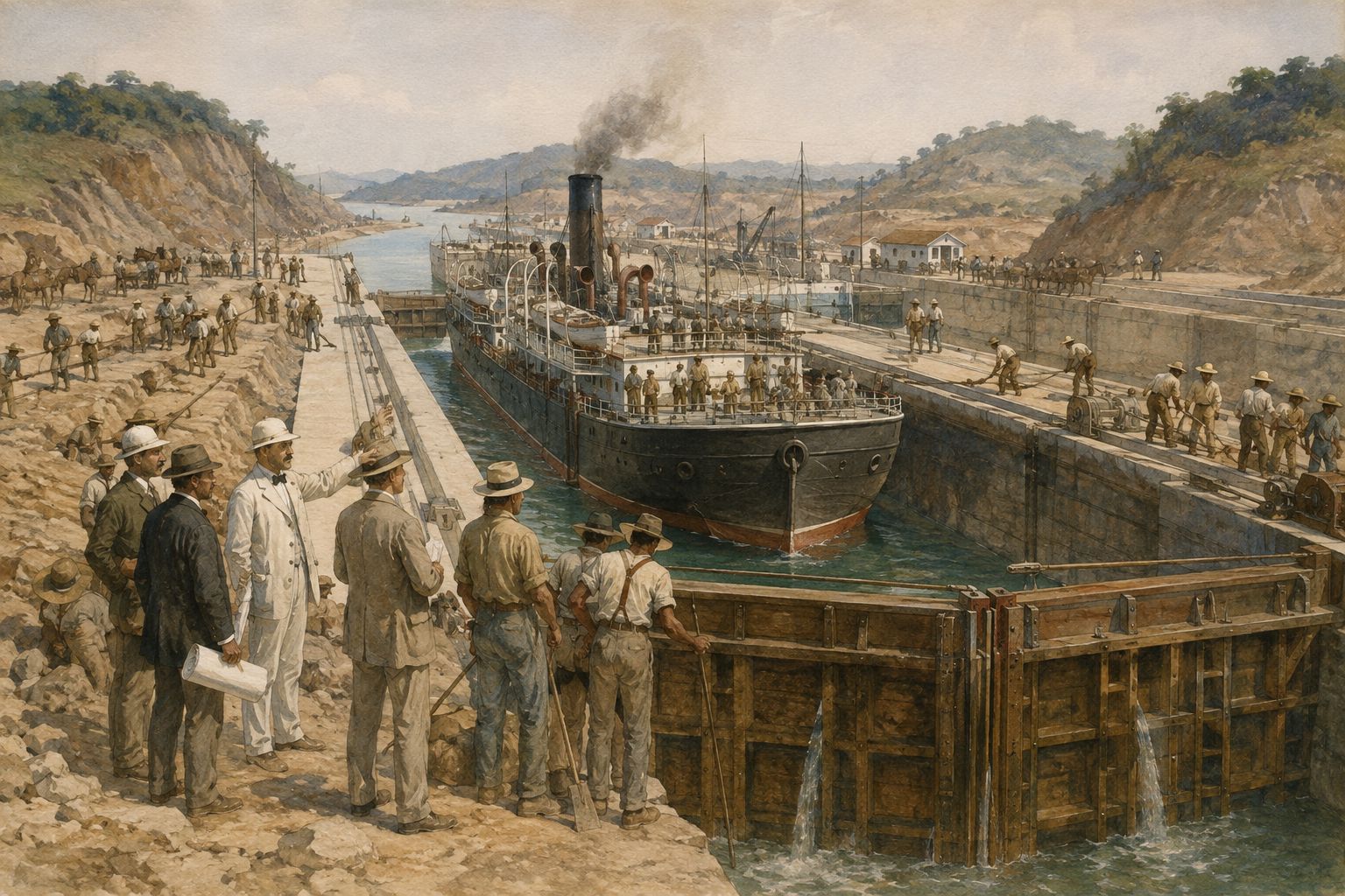 Historical reconstruction of “Panama Canal opens to traffic” in Opening of the Panama Canal