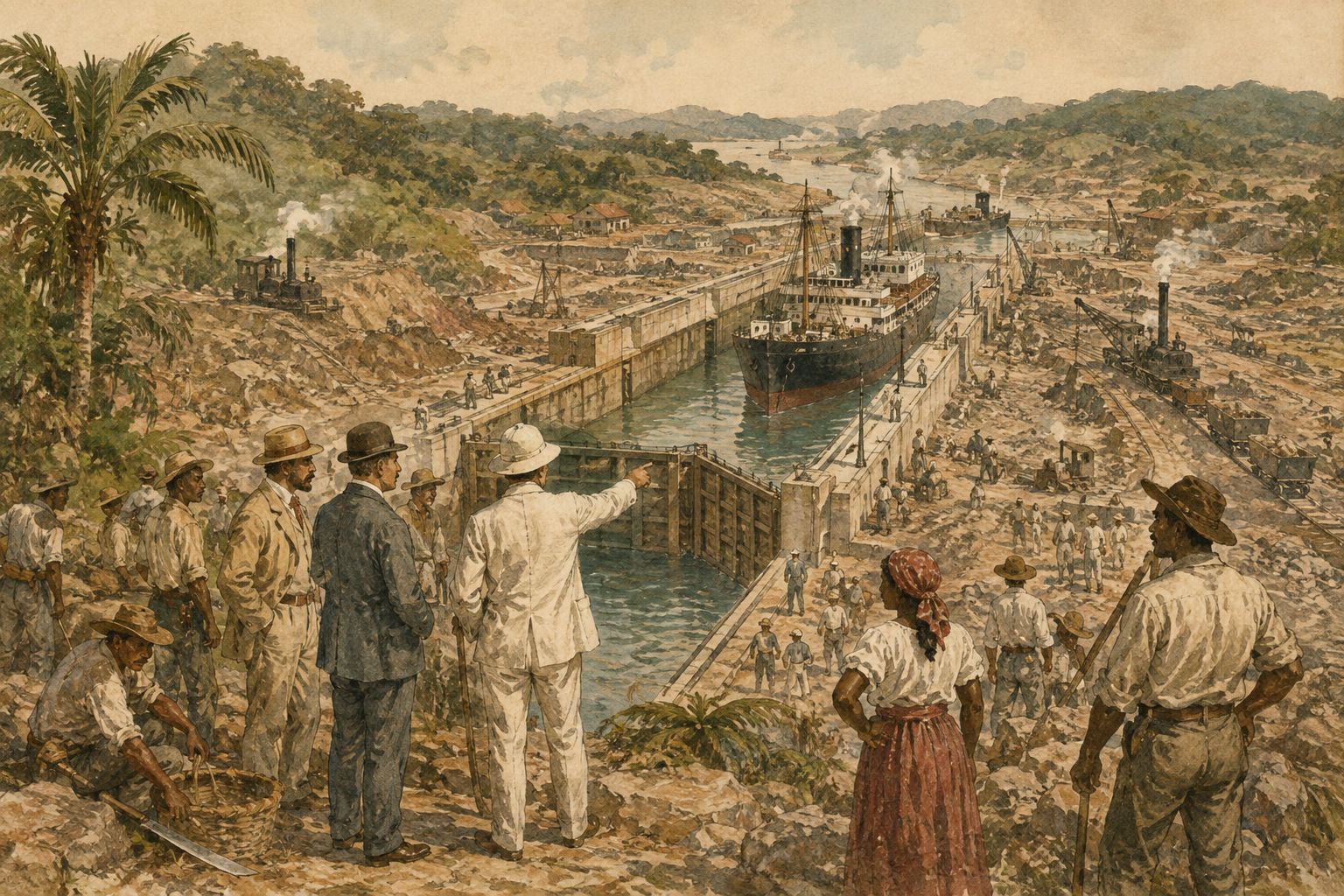 Historical reconstruction of “French canal construction begins” in Opening of the Panama Canal