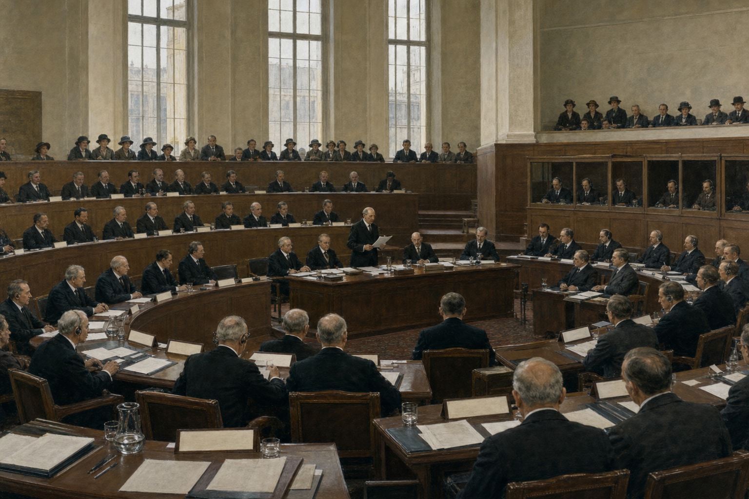 Delegates and interpreters attending the first League of Nations assembly