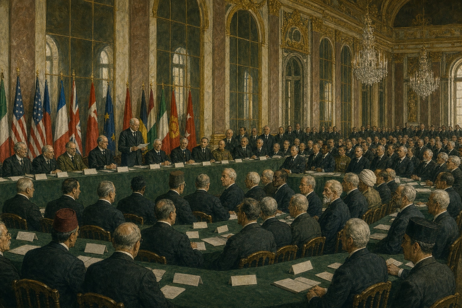 International delegations seated at long tables for the conference opening