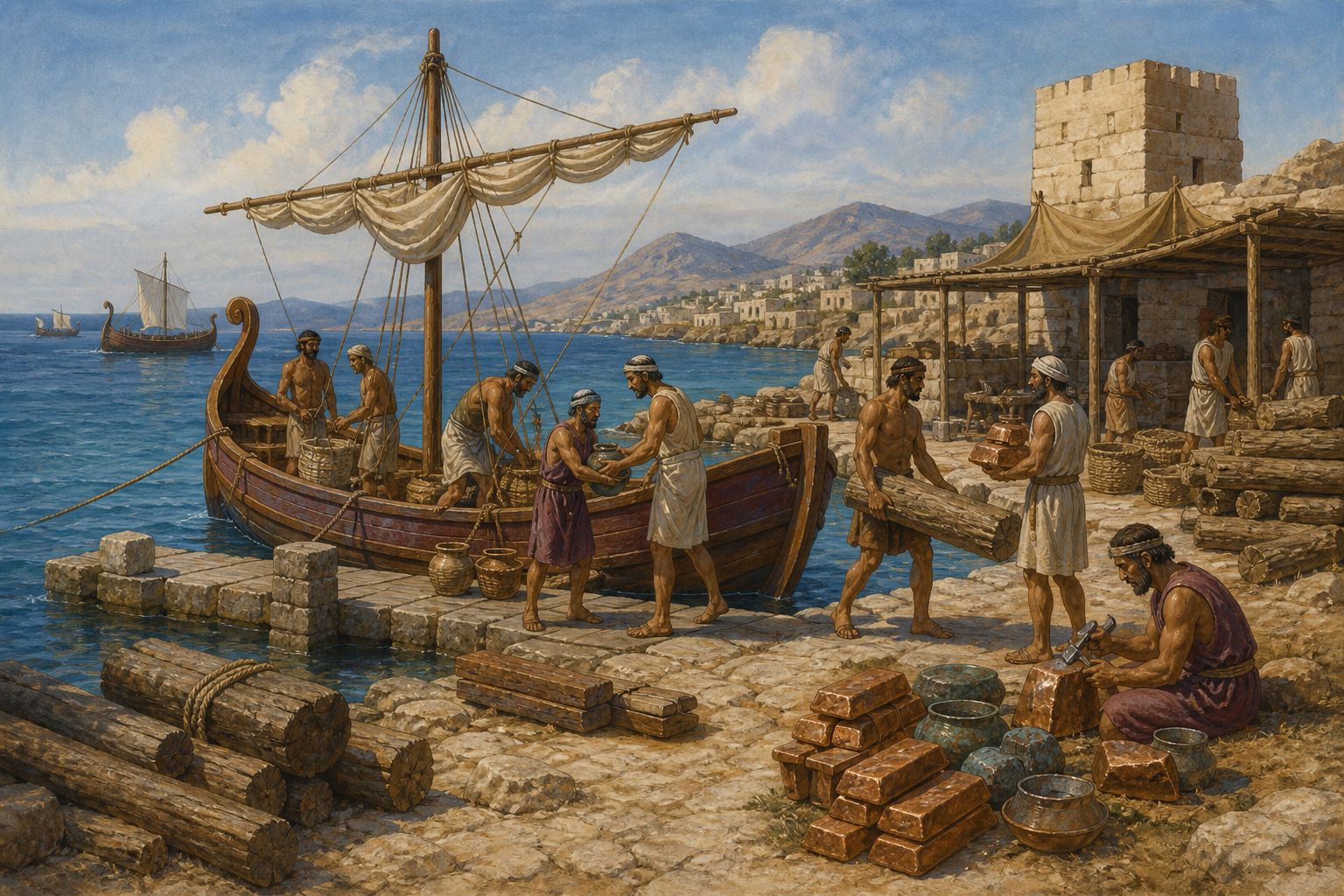 Historical reconstruction of the “Trading posts across the Mediterranean” stage in Phoenician Colonization