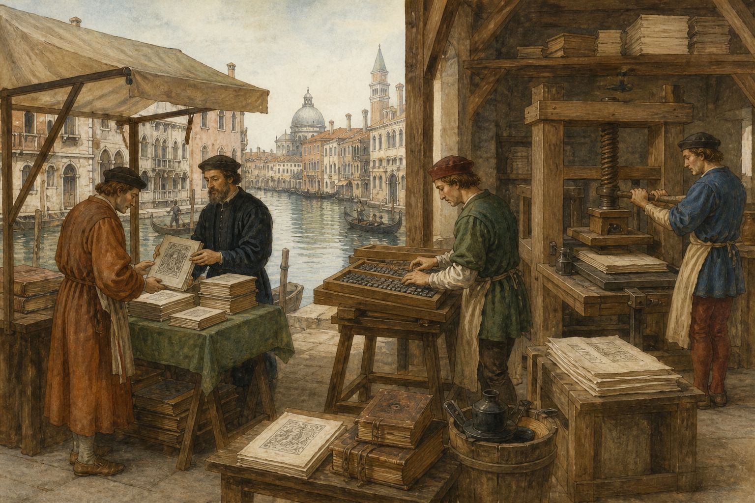 Printing in Venice: Venice became a commercial and publishing hub that expanded the circulation of printed books.
