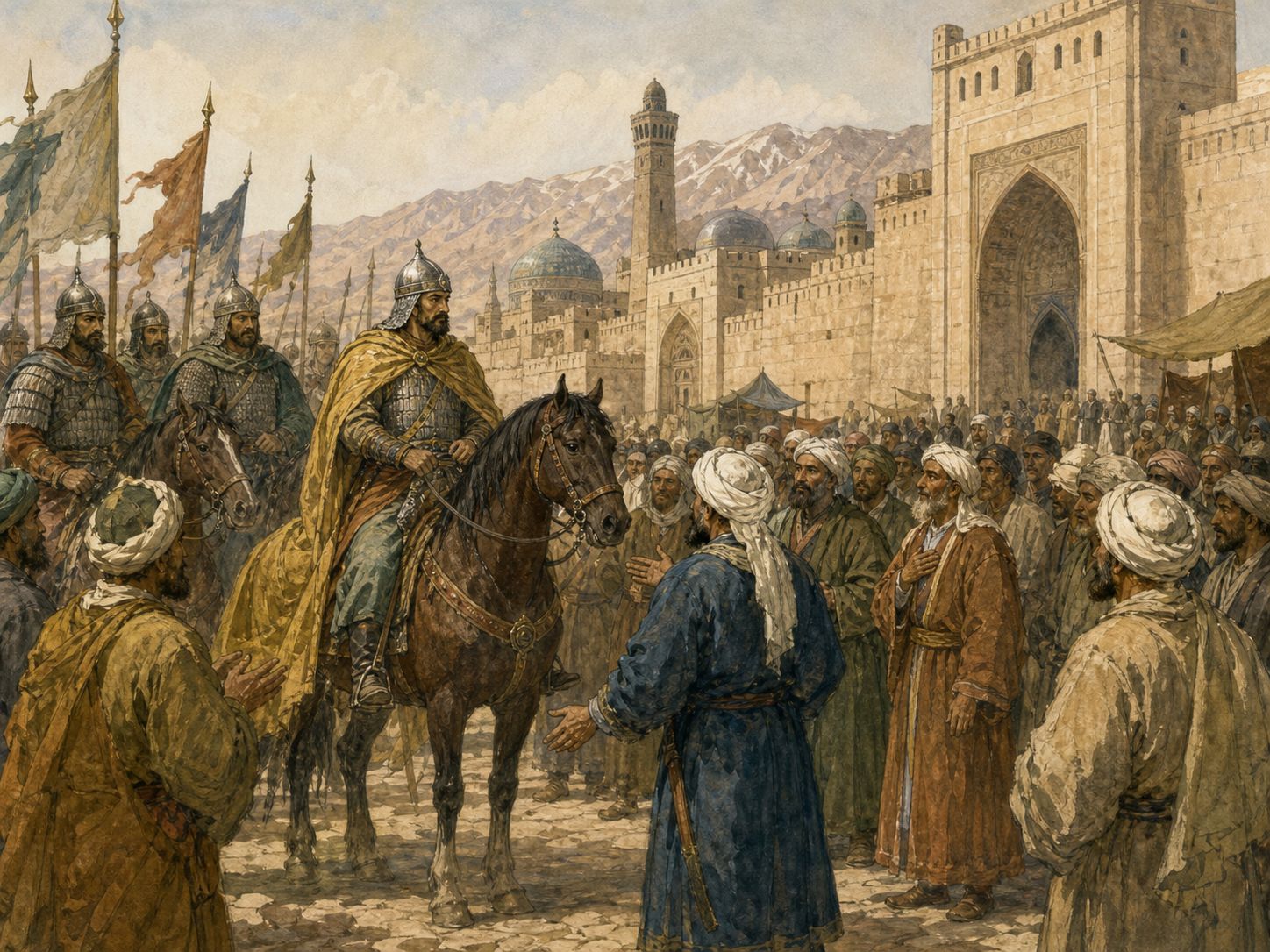 Historical reconstruction of Rise and Consolidation of the Great Seljuk Empire's central action: After the victory at Dandanaqan, Tughril Beg and his successors expanded across Iran and entered Baghdad in 1055.