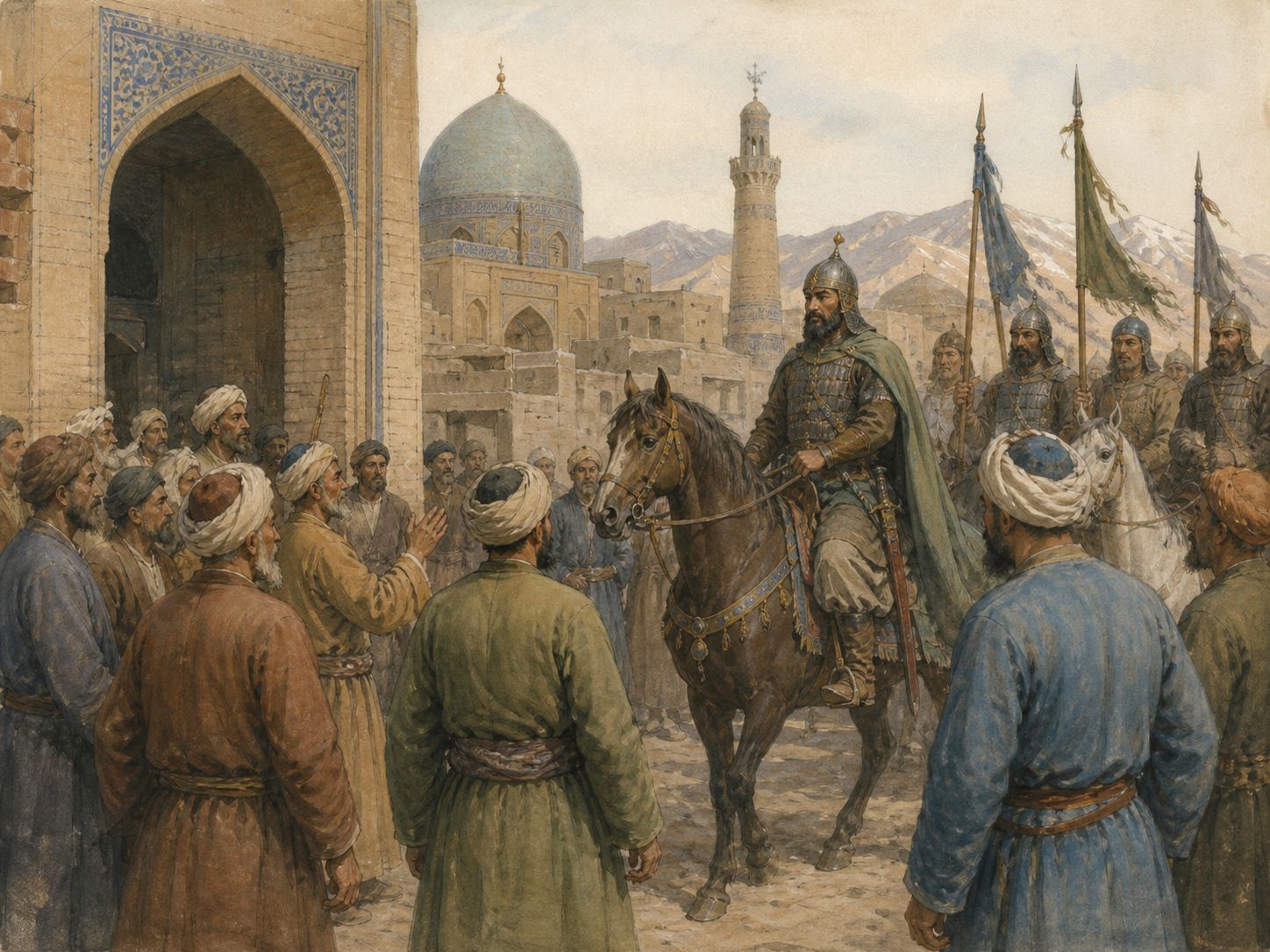 Historical reconstruction of Rise and Consolidation of the Great Seljuk Empire's immediate aftermath: The empire linked Iran, Iraq, Syria, and parts of Anatolia, but succession disputes and regional autonomy divided its branches.