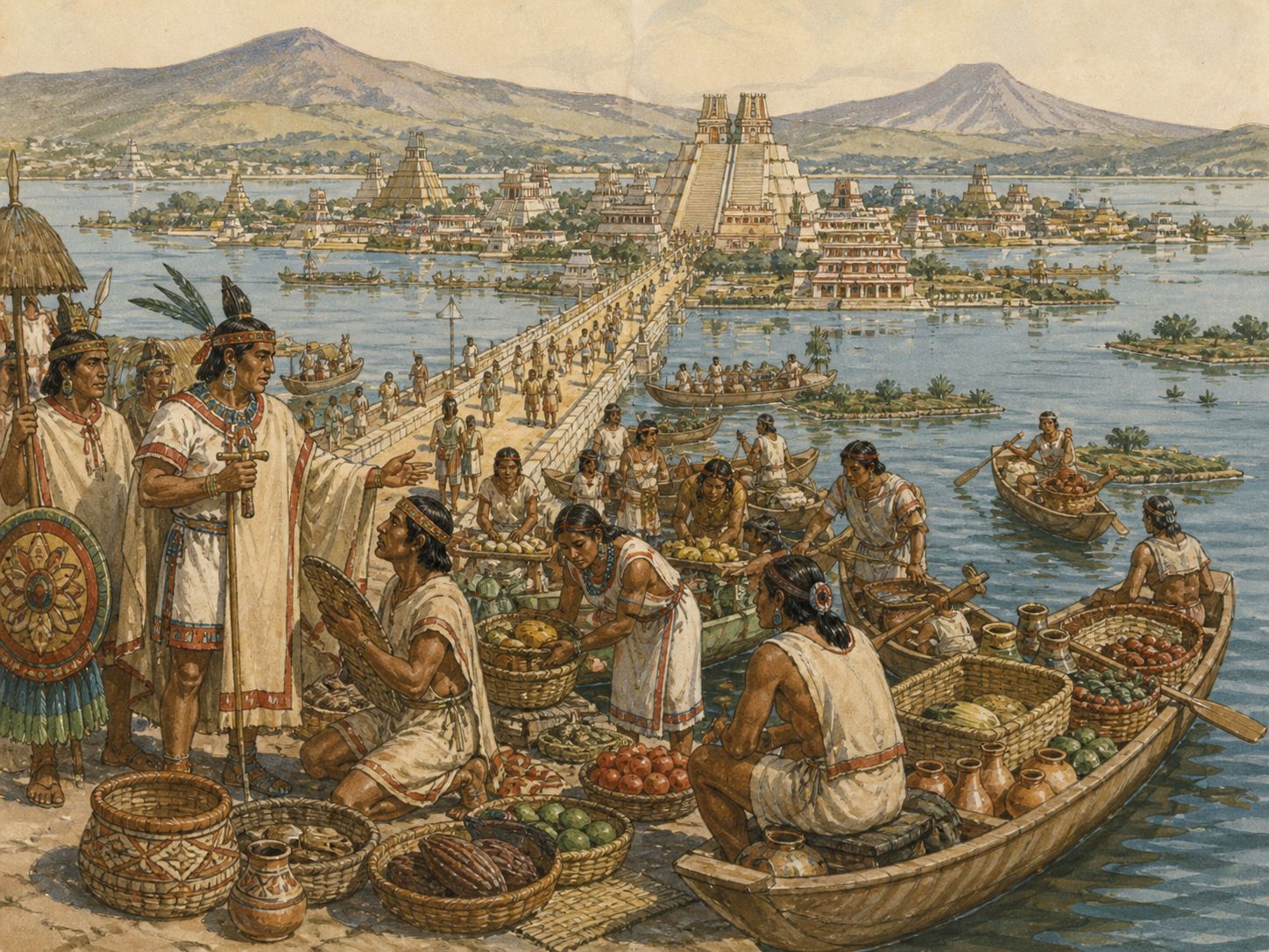 Historical reconstruction of Expansion of the Aztec Empire's background: In and around Tenochtitlan (present-day Mexico), the setting took shape as The alliance of Tenochtitlan, Texcoco, and Tlacopan expanded tribute and military power across the Basin of Mexico.