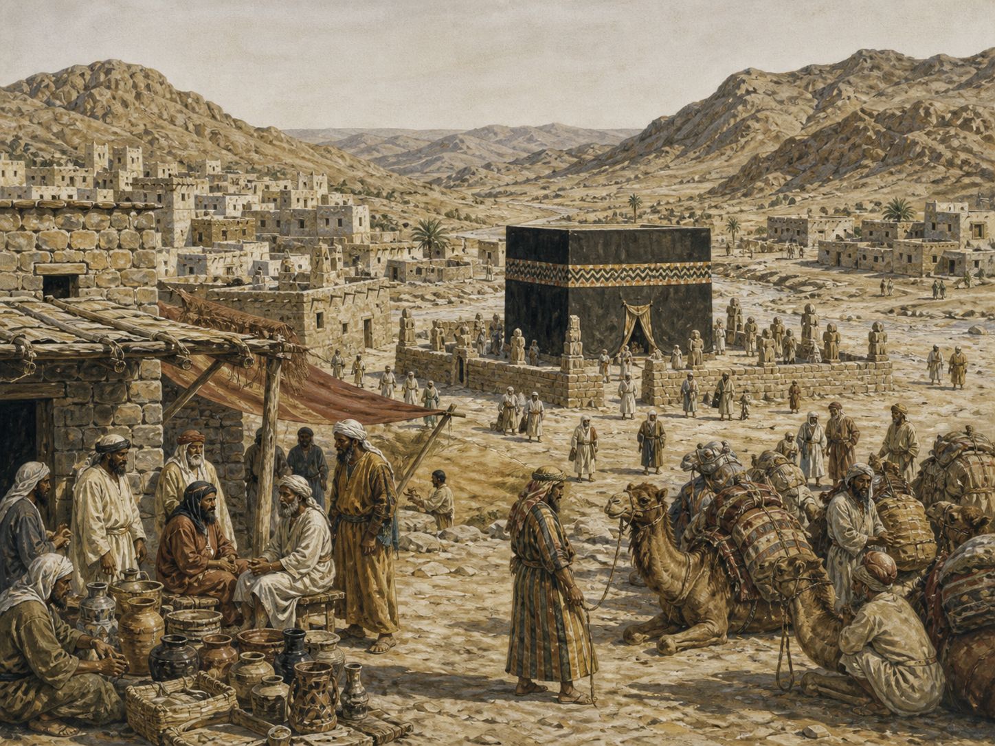 Historical reconstruction of Rise of Islam's background: Western Arabia brought together trading towns, tribal relationships, and a religious environment that included Jewish and Christian traditions.