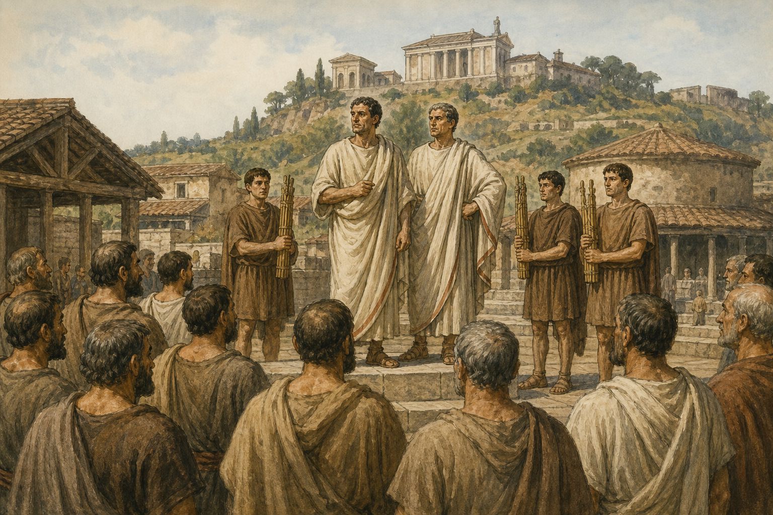 Historical reconstruction of the “Consuls and the Senate established” stage in Foundation of the Roman Republic