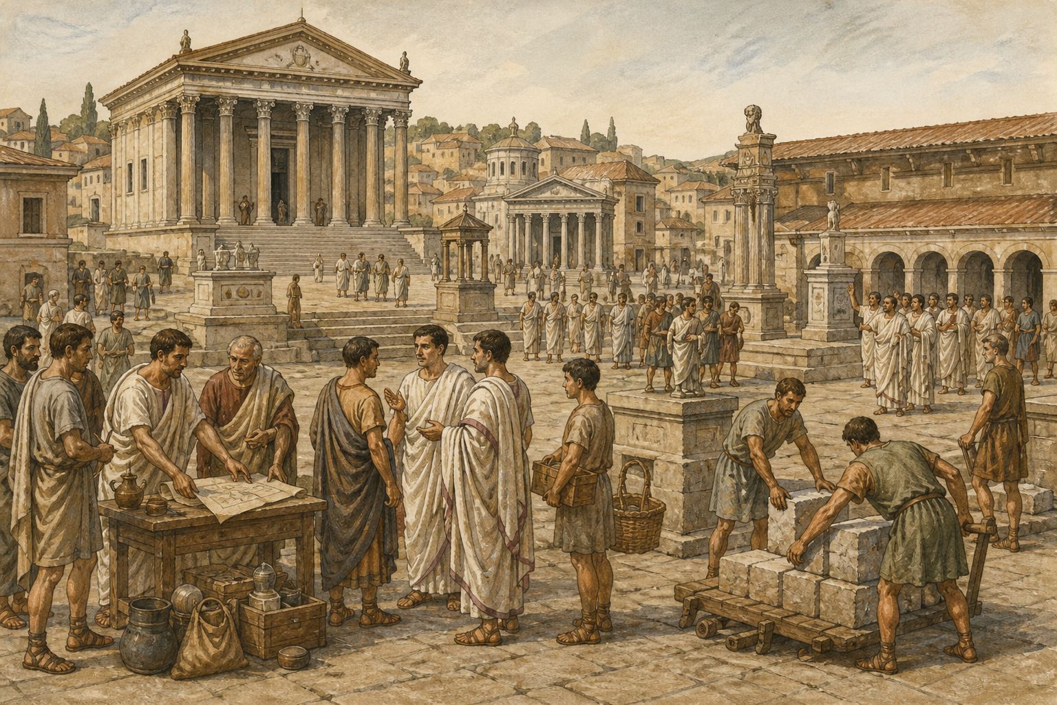 Historical reconstruction of Foundation of the Roman Republic's background: In and around Rome, the setting took shape as Roman tradition places the end of kingship and the beginning of a republic centered on elected consuls and the Senate in this period.