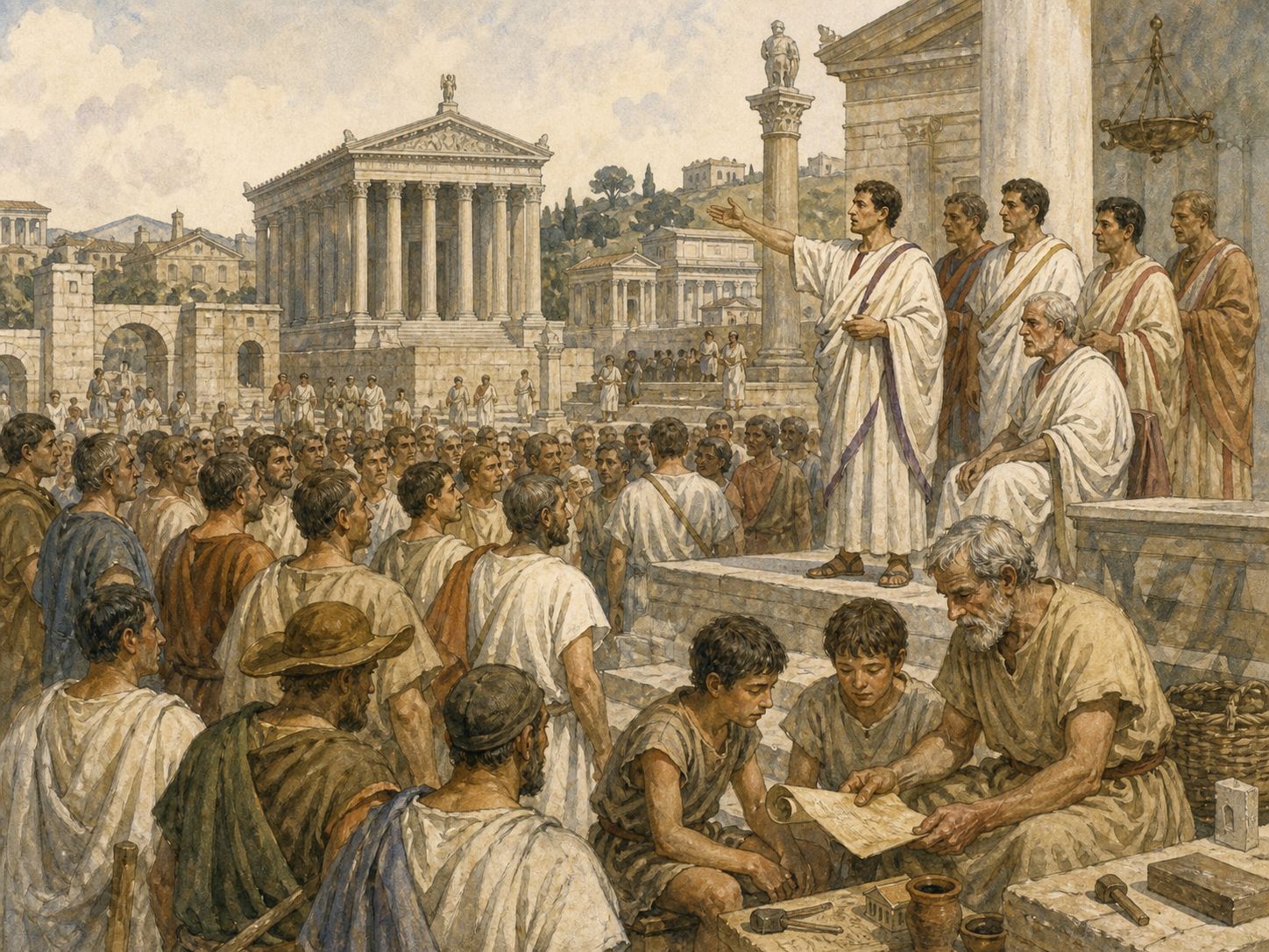 Historical reconstruction of Foundation of the Roman Republic's long-term consequences: In the longer term, citizenship and legal institutions expanded through social conflict and became a political model across the mediterranean world.