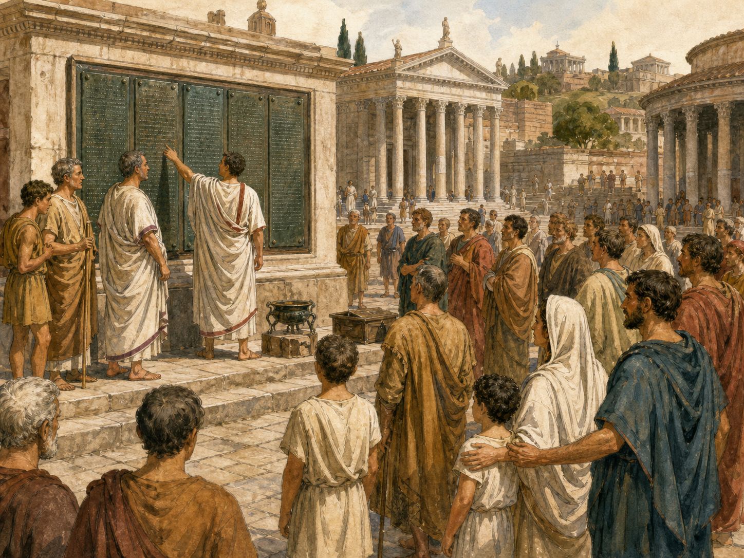 Historical reconstruction of Creation of the Twelve Tables's long-term consequences: In the longer term, the tables became a symbol of making law public and allowing citizens to refer to legal procedures.
