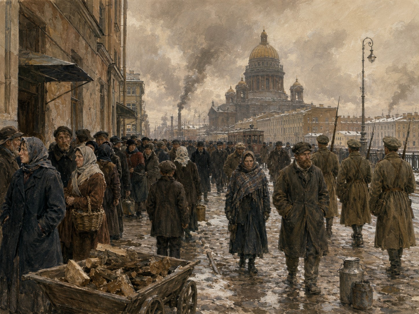 Illustrated reconstruction of the background of Russian Revolution of 1917