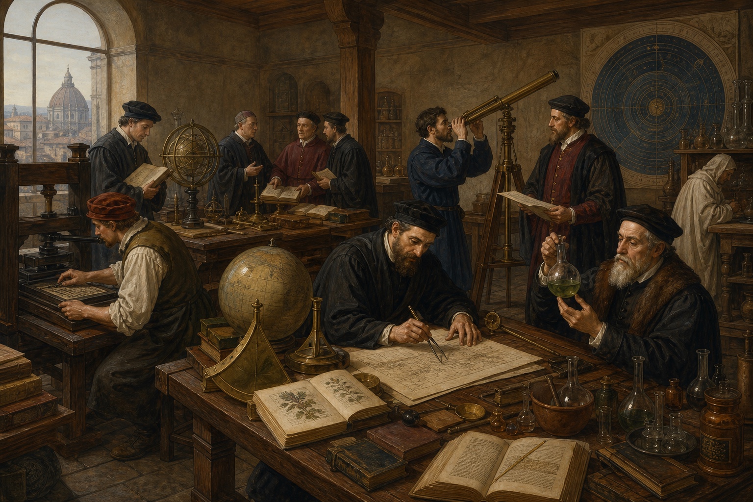 Illustrated reconstruction of the background of Scientific Revolution