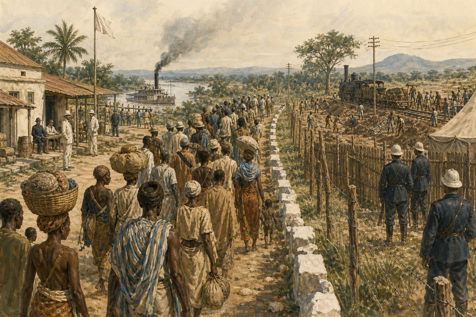 Historical reconstruction of Scramble for Africa's background: Industrial resource demand, interest in ports and rivers, and rivalry among European empires intensified intervention in African trade networks and political systems.
