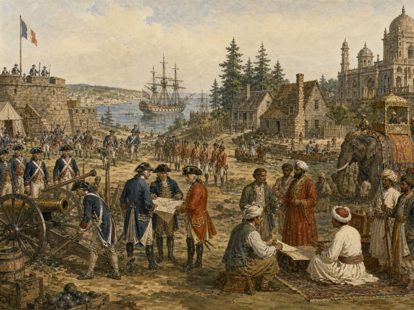 Historical reconstruction of Seven Years’ War's background: In and around Europe, North America, and India, the setting took shape as Prussia, Austria, Britain, France, and others fought across several continents over colonies and maritime supremacy.