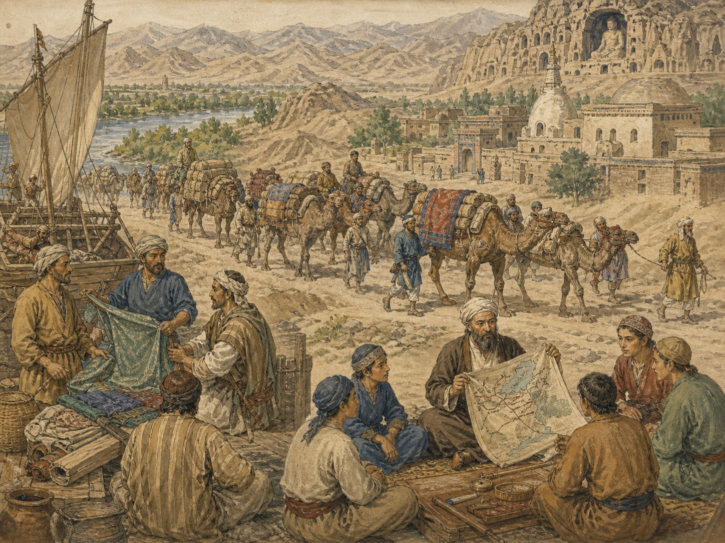 Historical reconstruction of Expansion of Silk Road Exchange's long-term consequences: In the longer term, the routes became a foundation for eurasian exchange in which knowledge and diseases moved alongside goods.