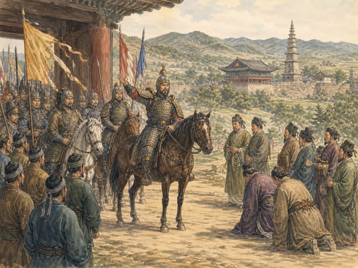 Historical reconstruction of Silla Unification of Korea's central action: Silla and Tang attacked Baekje and Goguryeo, but Silla later fought Tang garrisons and expanded an autonomous order.