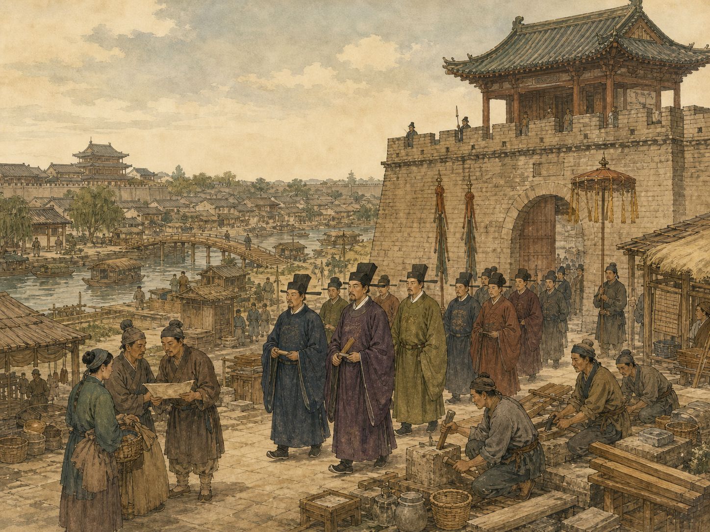 Historical reconstruction of Foundation of the Song Dynasty's background: In and around Kaifeng, the setting took shape as Zhao Kuangyin took power from the Later Zhou, founded the Northern Song, and began reunifying the divided Five Dynasties and Ten Kingdoms.