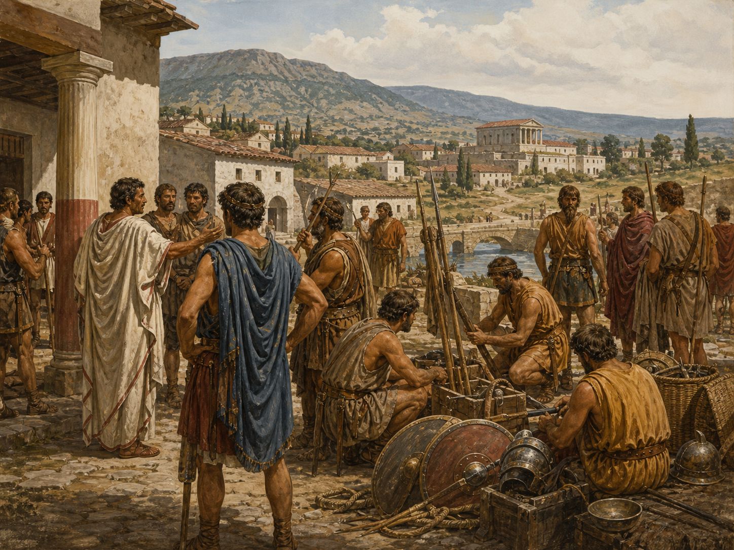 Historical reconstruction of Spartacus Revolt's background: Large estates and the enslavement of war captives had expanded in Italy, while gladiatorial schools institutionalized violence.