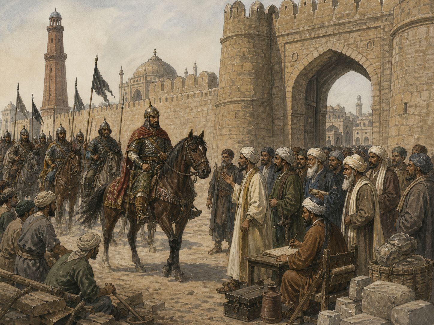 Historical reconstruction of Foundation of the Delhi Sultanate's central action: After Muhammad of Ghor’s death, Qutb al-Din Aibak established an independent regime in northern India and began the Mamluk dynasty.